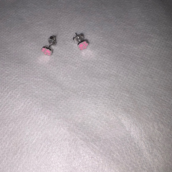 CreaMint Paw Print Stud Earrings.  Pink - Picture 3 of 3